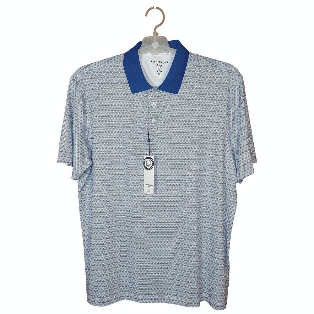 Kenneth Cole Golf Mens S Blue Short Sleeve Polo Shirt Geometric Print - NEW
